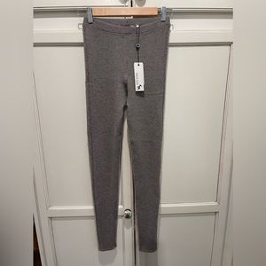 Black Goat Cashmere Leggings Cable Knit Accent On Sides Size Large Dove Color